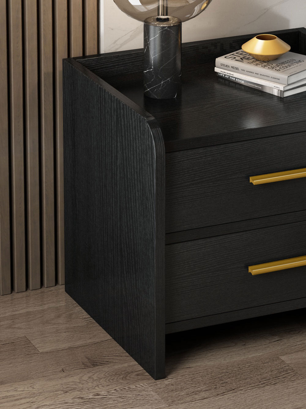 Serene 2-Drawer Bedside Table Nightstand (Black)