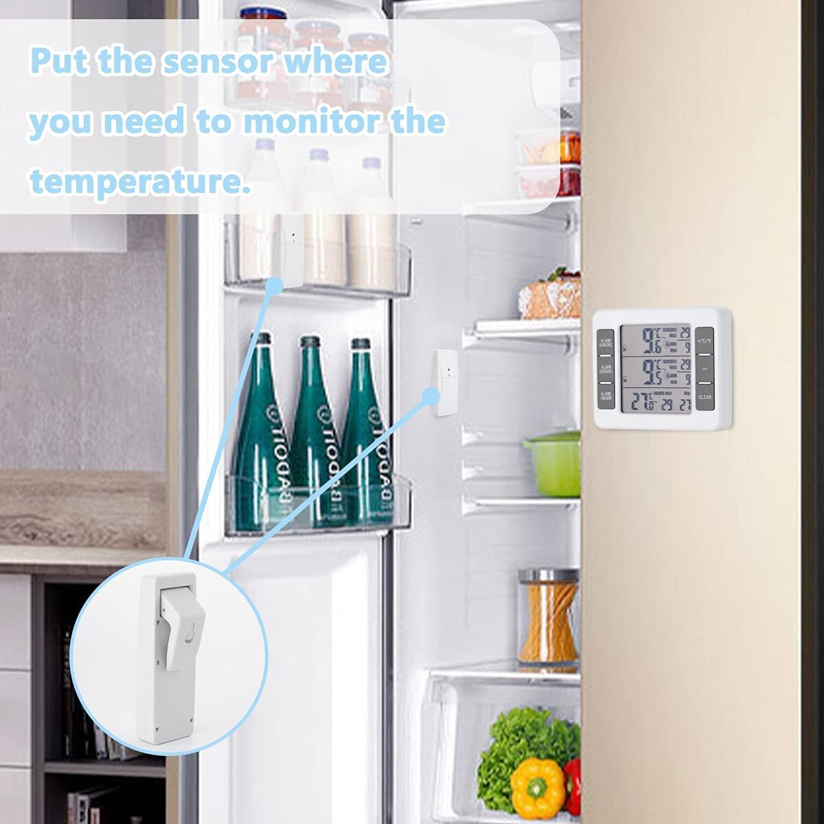 Wireless Digital Refrigerator Freezer Thermometer Remote Sensor Alarm