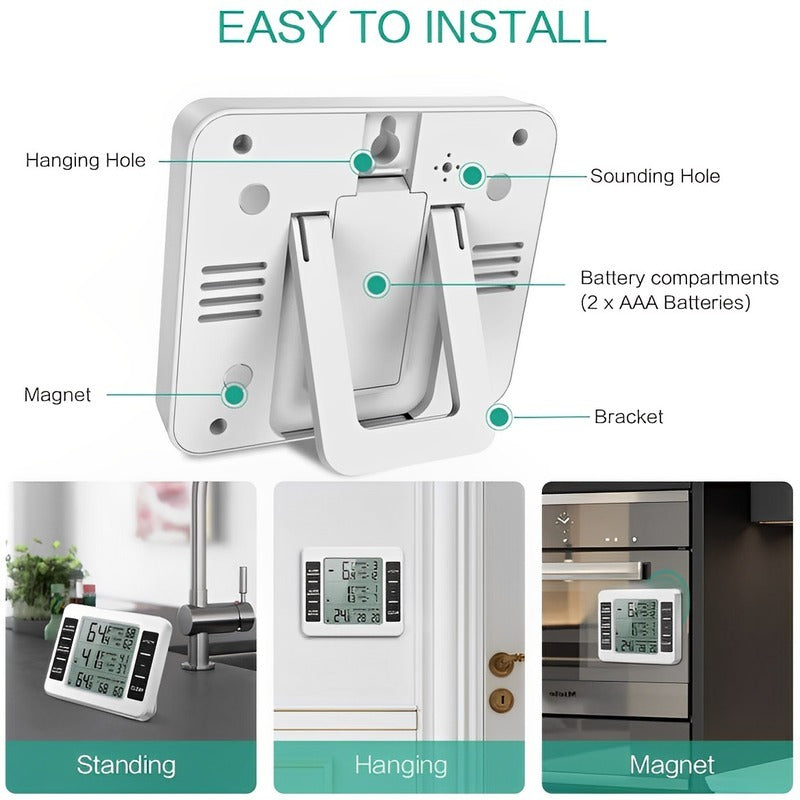 Wireless Digital Refrigerator Freezer Thermometer Remote Sensor Alarm