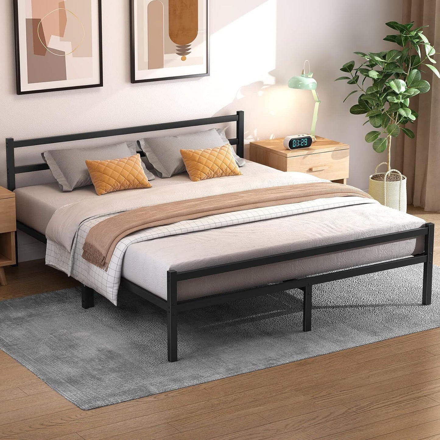 Supreme Comfort Innerspring Mattress + Heavy Duty Metal Platform Bed Base Frame - King Size