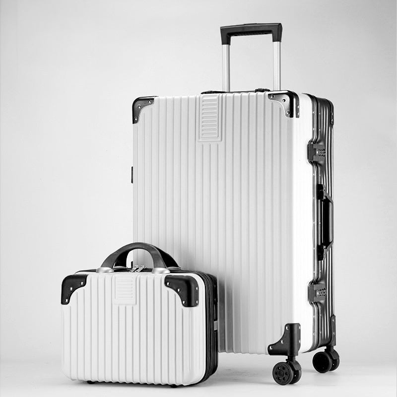 2-Piece Deluxe Aluminum Tough Carry-On Luggage Suitcase Set (White)