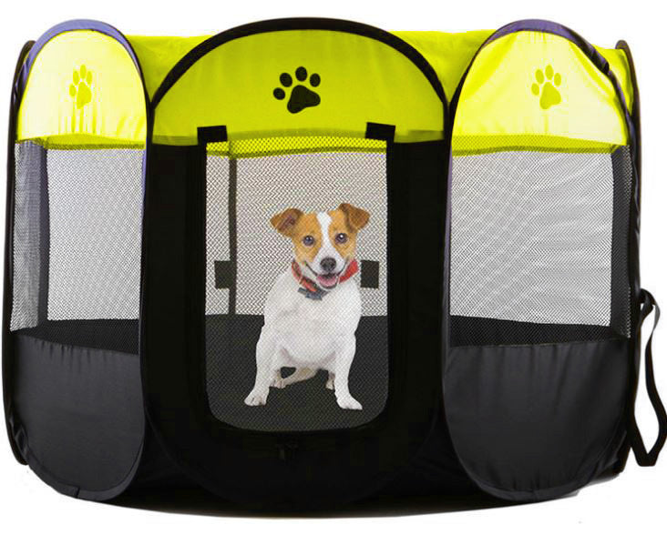 Portable Foldable Pet Dog Cat Playpen (Large, Black & Yellow)