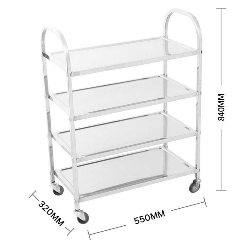4 Tier Stainless Steel Kitchen Dinning Food Cart Trolley Utility Size Square Medium