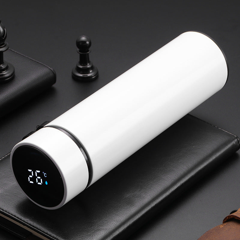 Stainless Steel Thermal Flask Water Bottle with Digital Temperature Display (White)