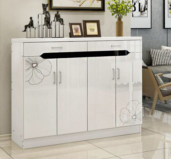 Luxe High Gloss 4-Door Double Buffet Shoe Storage Cabinet