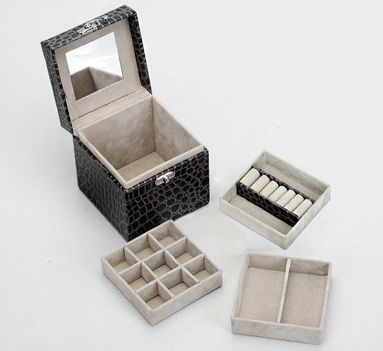 Deluxe Crocodile Leather Look Jewellery Box Storage Case Organiser (Black)