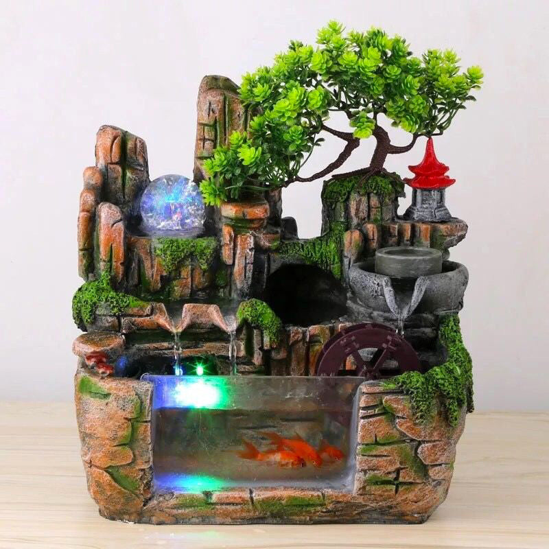 Calming Fountain Water Feature Ornament with Fish Tank