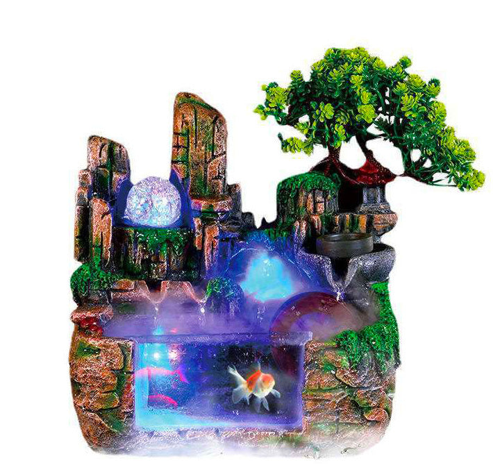 Calming Fountain Water Feature Ornament with Fish Tank