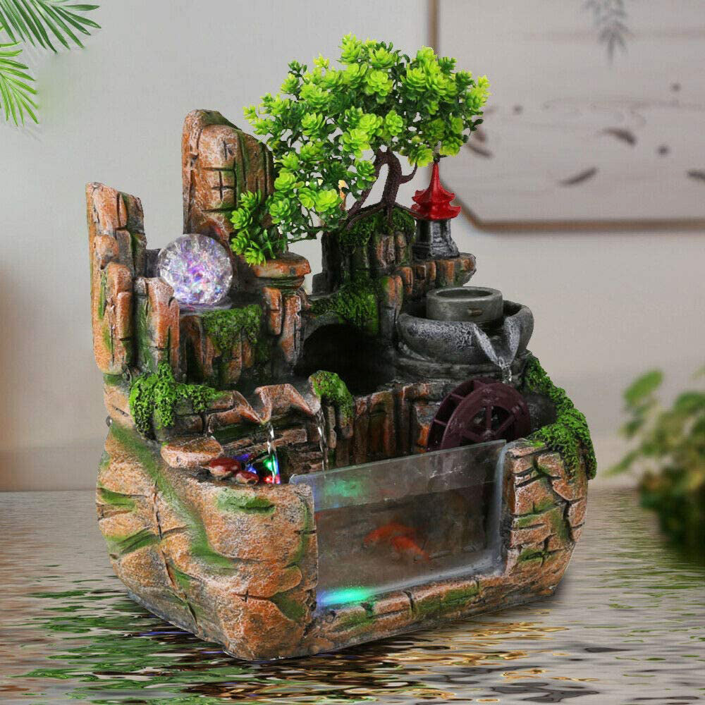 Calming Fountain Water Feature Ornament with Fish Tank