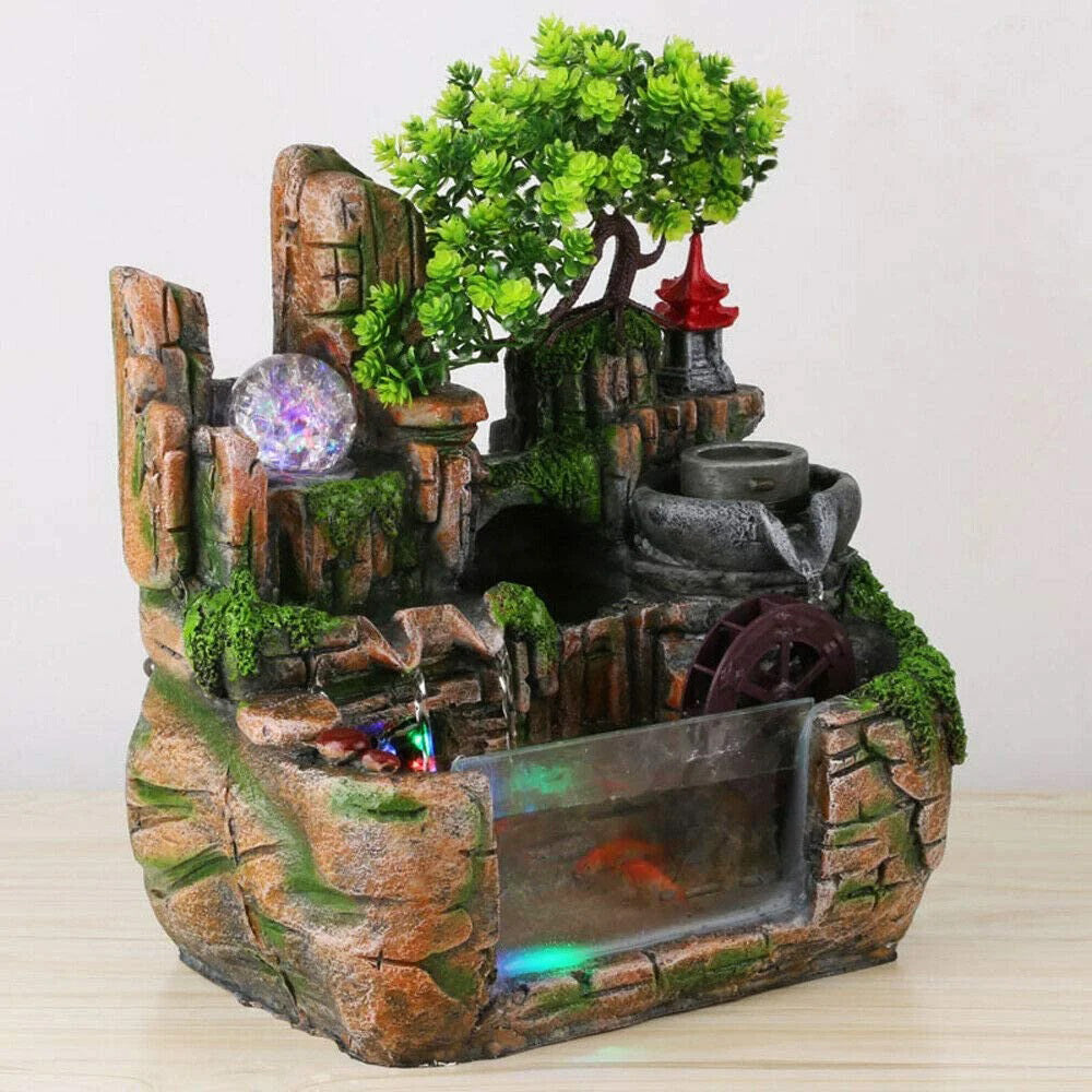 Calming Fountain Water Feature Ornament with Fish Tank