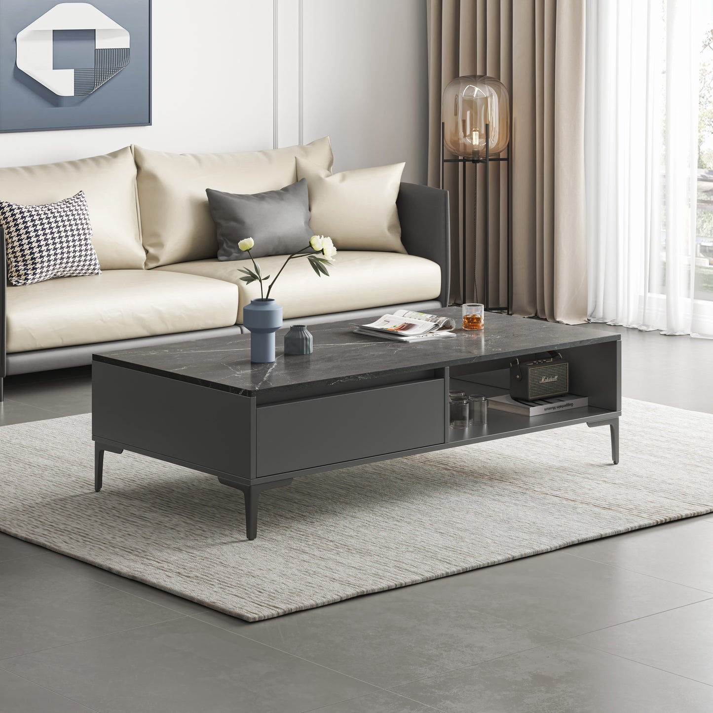 2-Piece Set Minimalist Coffee Table & TV Cabinet