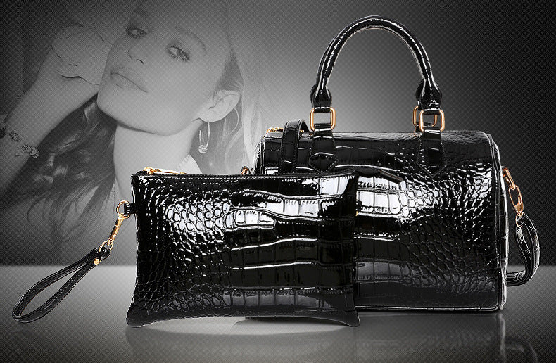 3 PCS Luxe Leather Handbag Set, Large Tote, Shoulder Bag, Clutch Purse Wallet (Black)
