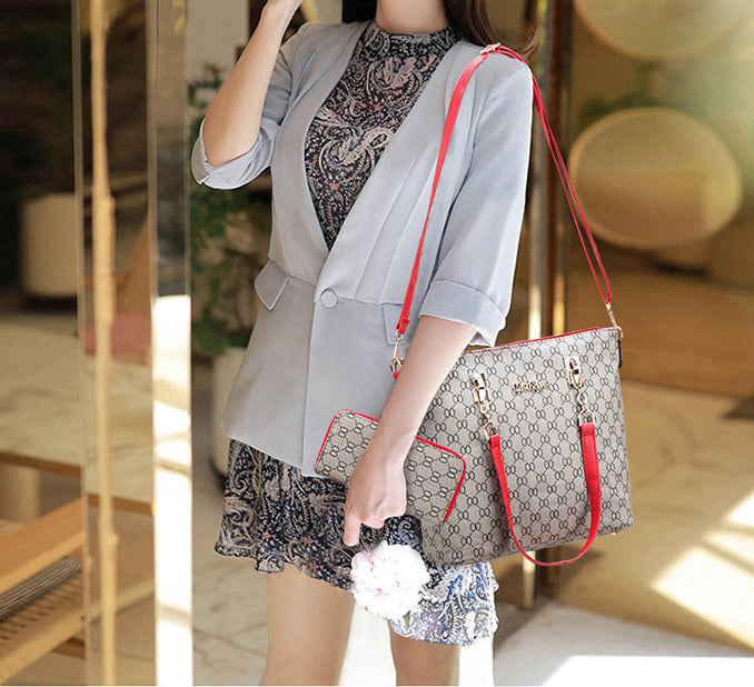 6 Pieces Designer Handbag Set Tote Shoulder Bag Clutch Purse Coin Wallet Red