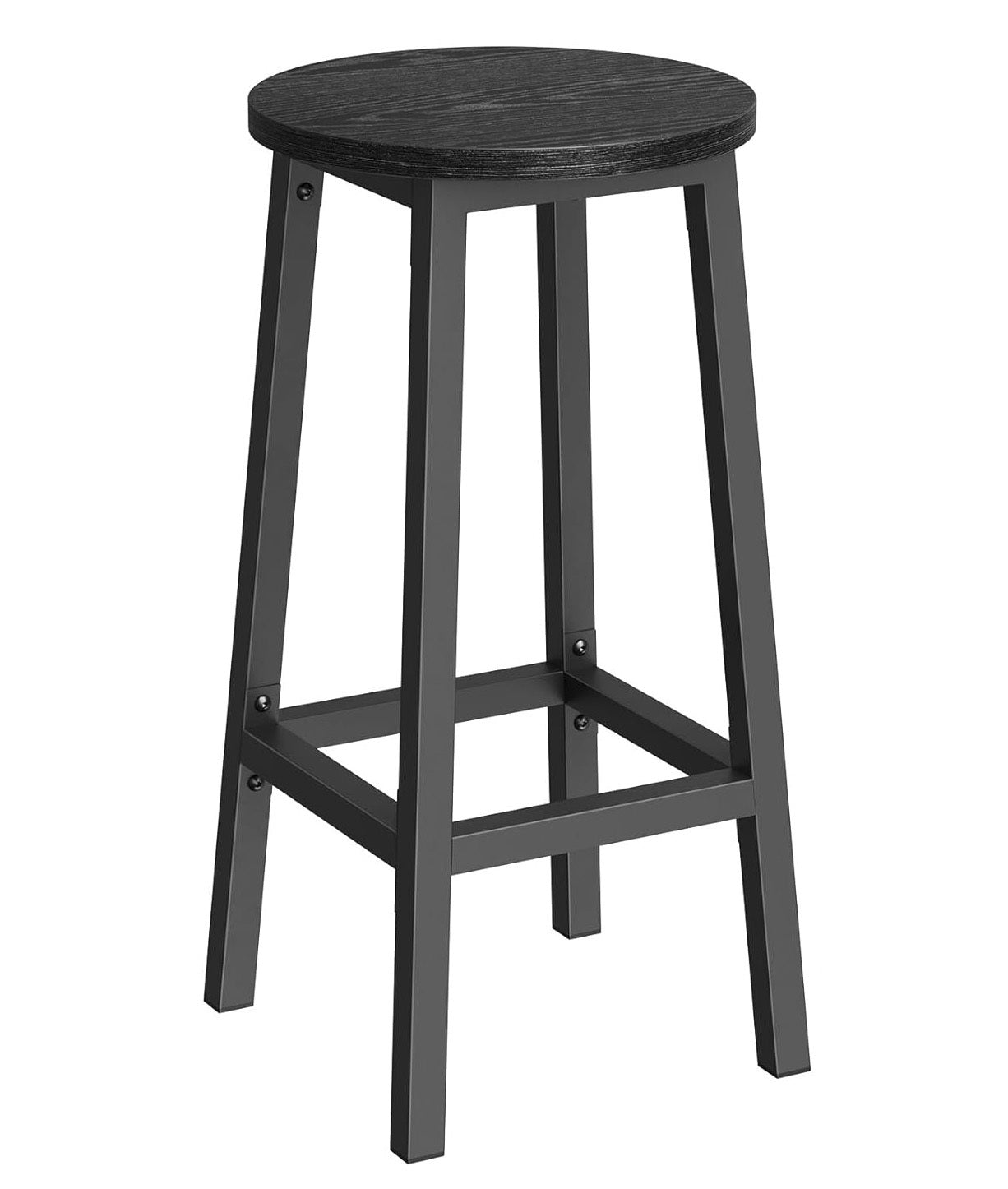 2 x Modern Industrial Bar Stools Black Wood & Metal Kitchen Counter Seating