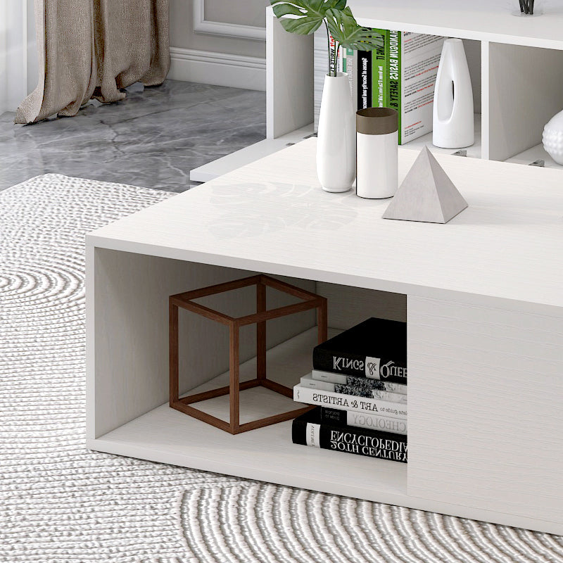 2-Piece Set Lusso Designer Wooden Coffee Table & 2m TV Cabinet (White)
