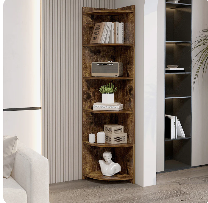 Inspire 6 Tier Large Stylish Rustic Wooden Corner Shelf Unit