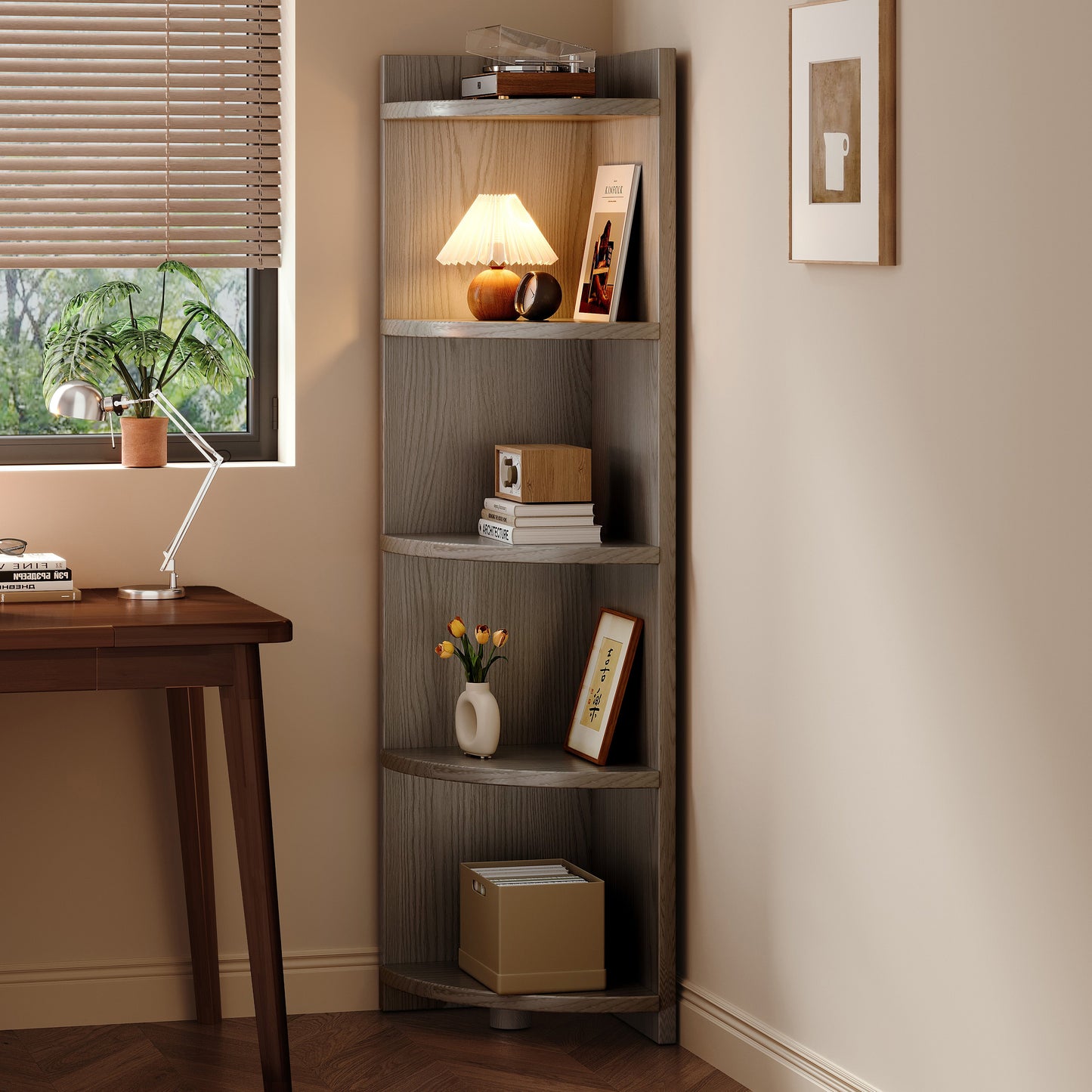 Inspire 5 Tier Stylish Wooden Corner Shelf Unit (Driftwood Grey)