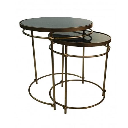 STAINLESS  COFFEE TABLE SET OF 2 WITH MARBLE TOP