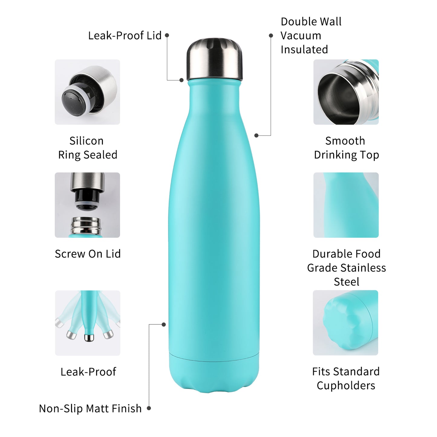 Stainless Steel Vacuum Insulated Sports Water Bottle Thermal Flask (Aqua)