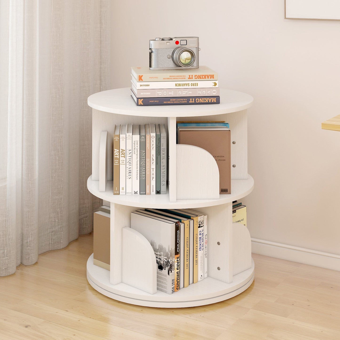 Sanctuary 360-degree Rotating 2 Tier Display Shelf Bookcase Organiser (White)