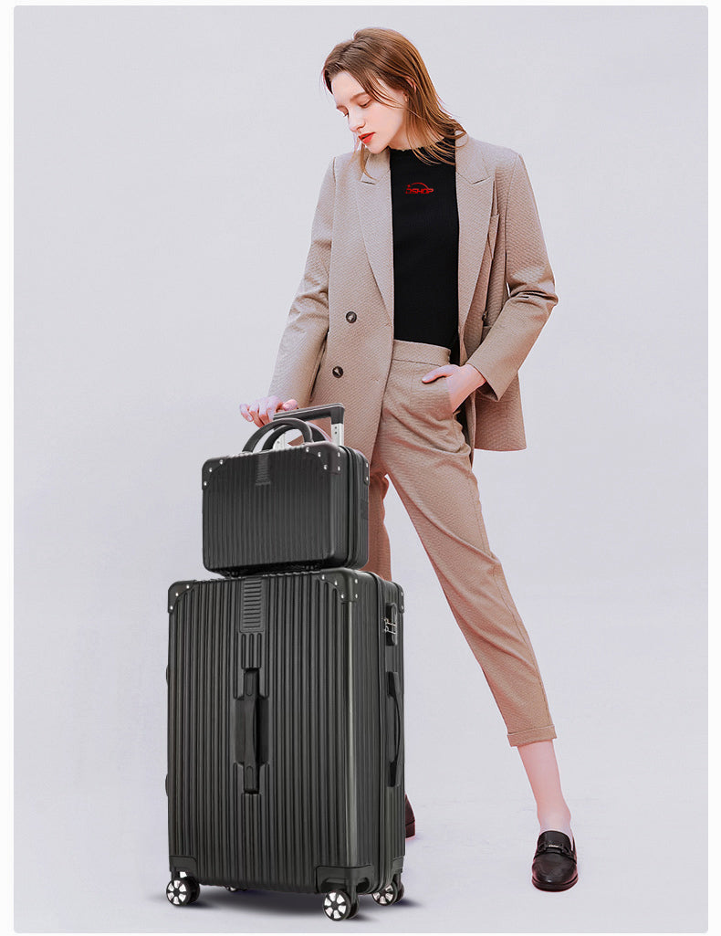 2-Piece Standard Cabin Carry-On Luggage Suitcase Set (Black)