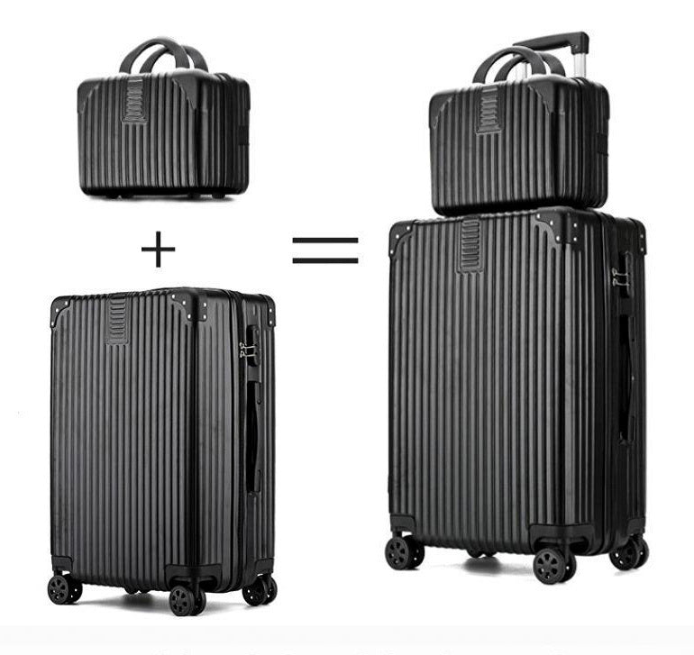 2-Piece Standard Cabin Carry-On Luggage Suitcase Set (Black)