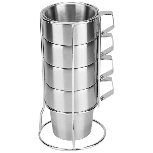 4PC Stainless Steel Camping Cups Tea/Coffee Mugs Set with Stand