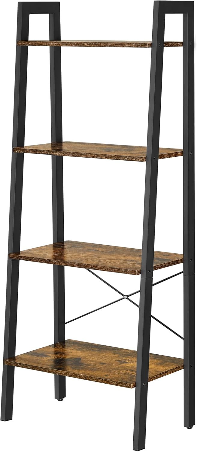 Elevate Rustic Wood & Metal 4-Tier Ladder Shelf Bookcase Storage Organizer