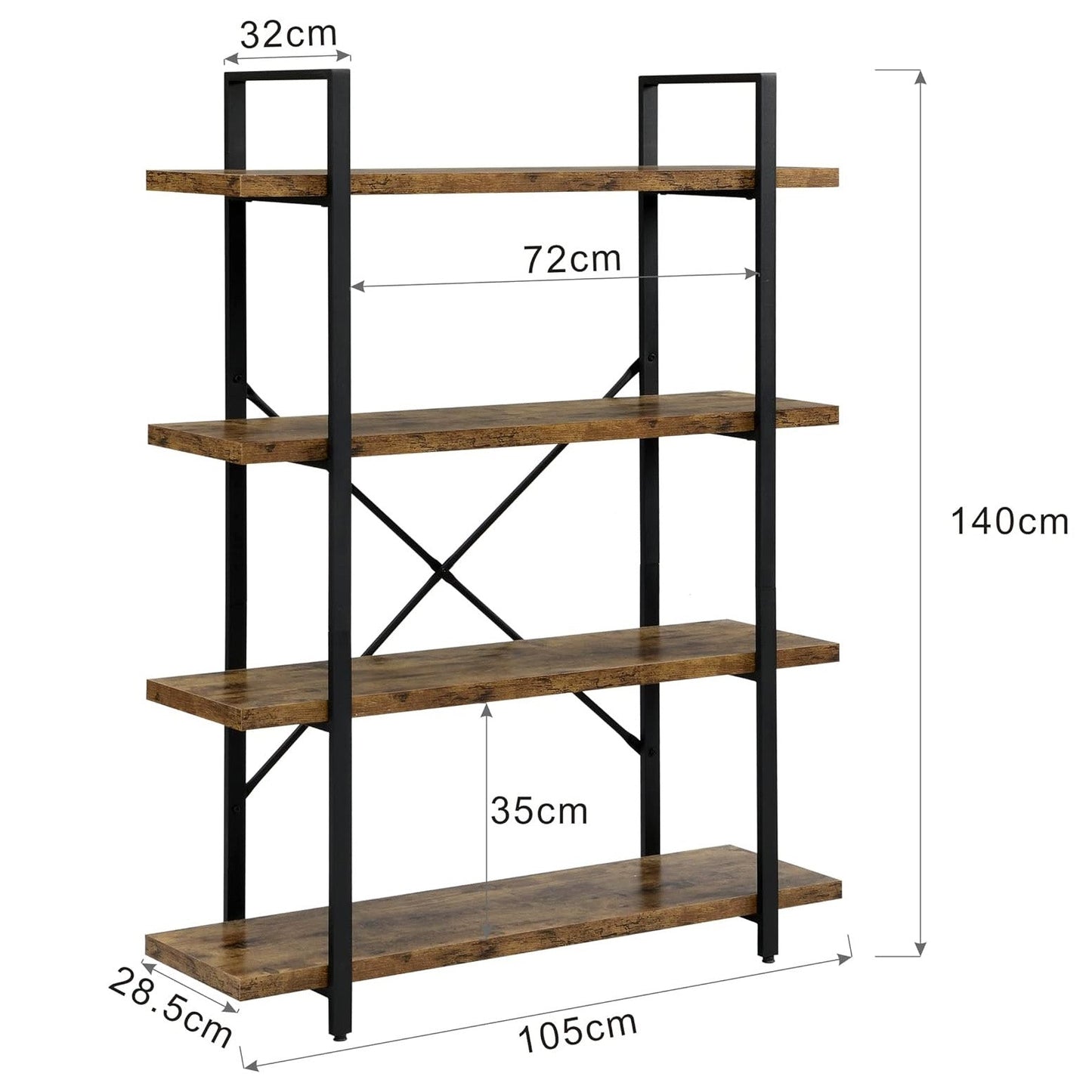 Envision Rustic 4-Tier Bookcase Storage Shelf Organizer