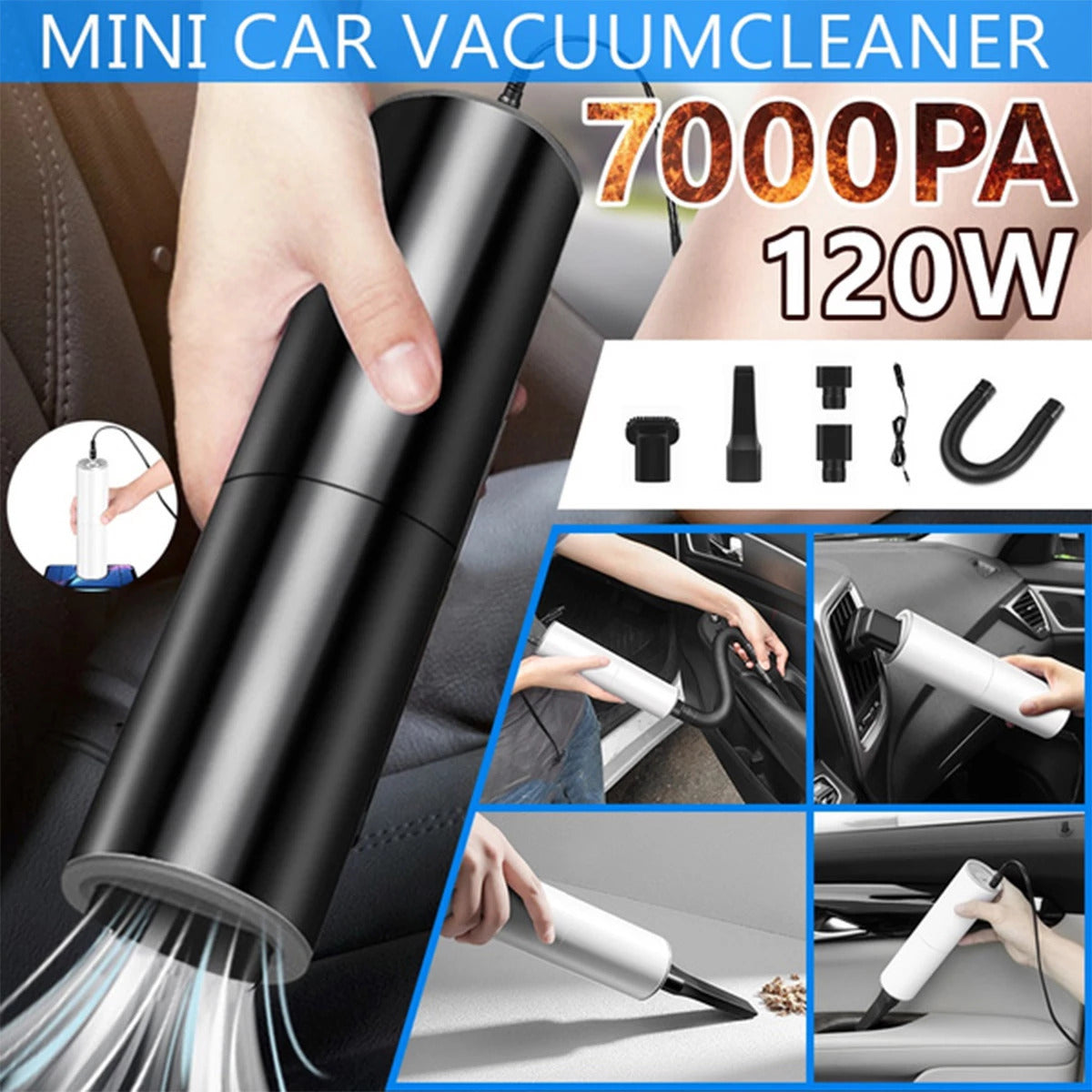 Mini 7000PA 120W Suction Portable Car Handheld Vacuum Cleaner