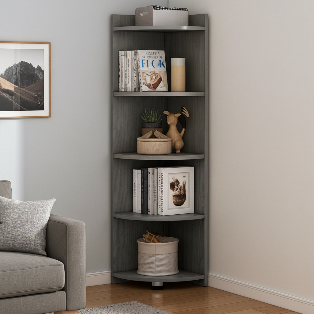 Inspire 5 Tier Stylish Wooden Corner Shelf Unit (Driftwood Grey)
