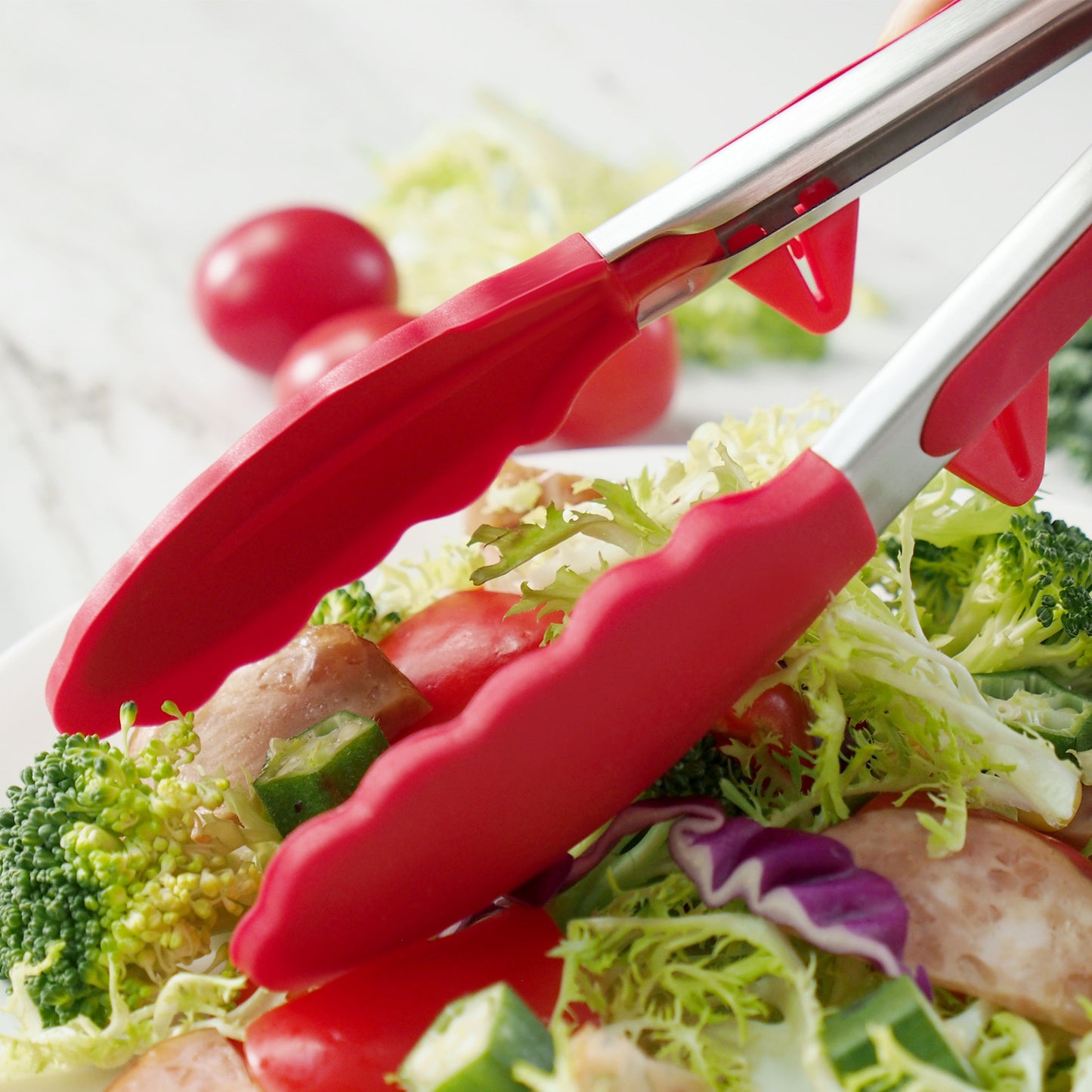 27cm Good Grip Silicone Stainless Steel Tongs (Red)