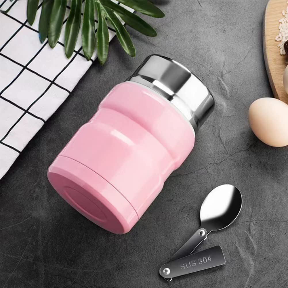 750mL Stainless Steel Vacuum Insulated Food Jar with Folding Spoon (Pink)