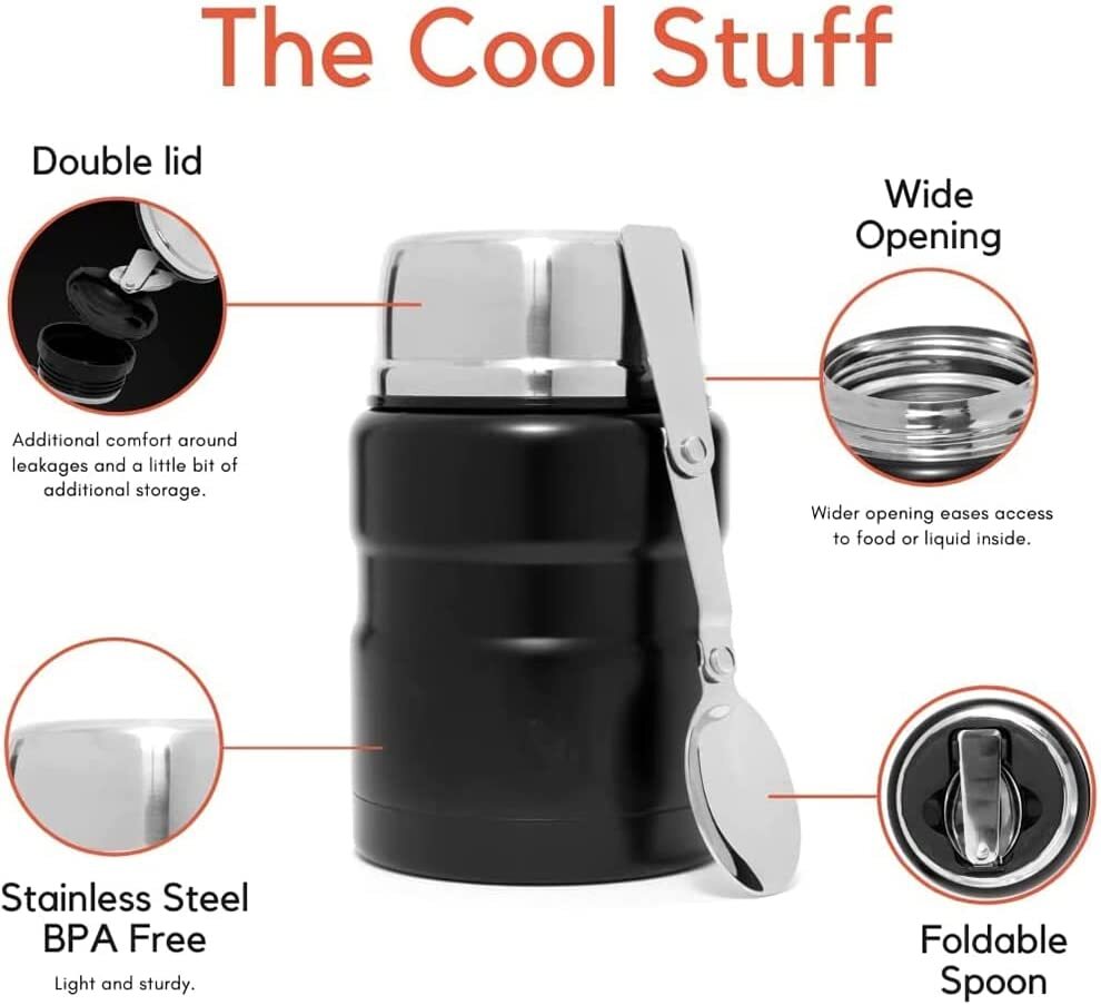 750mL Stainless Steel Vacuum Insulated Food Jar with Folding Spoon (Pink)