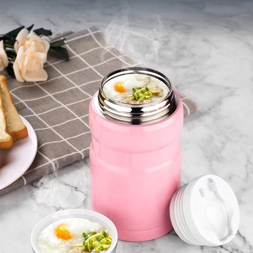 750mL Stainless Steel Vacuum Insulated Food Jar with Folding Spoon (Pink)