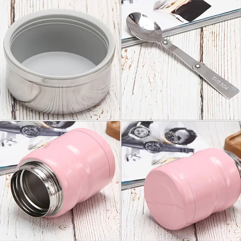 750mL Stainless Steel Vacuum Insulated Food Jar with Folding Spoon (Pink)