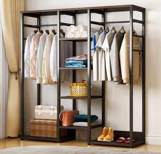 Galaxy Wardrobe Cupboard Shelves & Clothes Hanging Racks (Black Walnut)