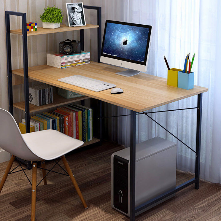 Exceeder Large Workstation Wood & Steel Computer Desk with Storage Shelves (Natural Oak)