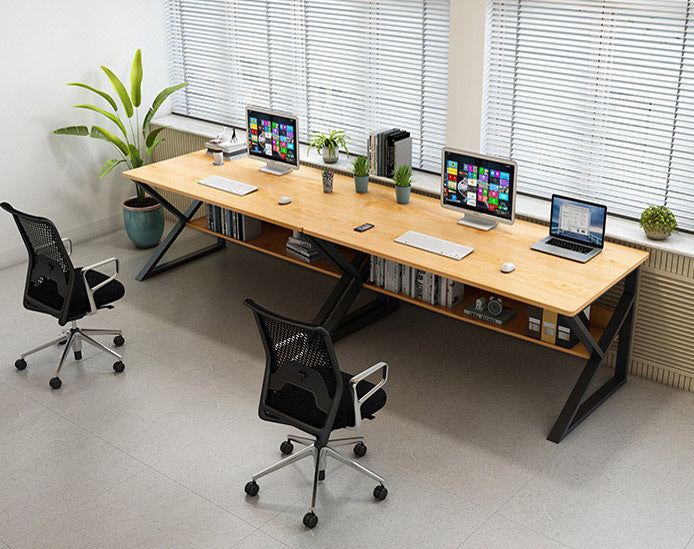 Kori Large Wood & Metal Computer Desk with Shelf (White Oak)