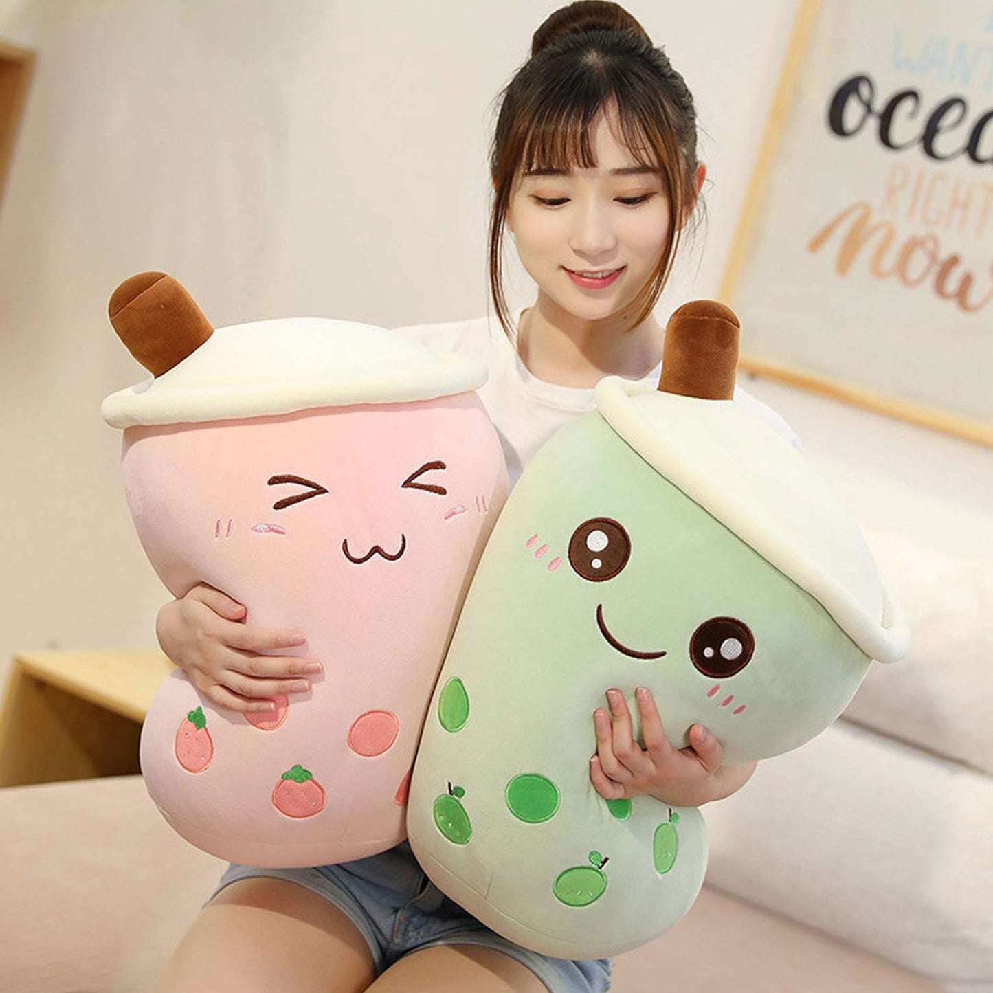 Bubble Tea Plush Toy Boba Cuddly Doll Pillow Cushion - 35cm, Green