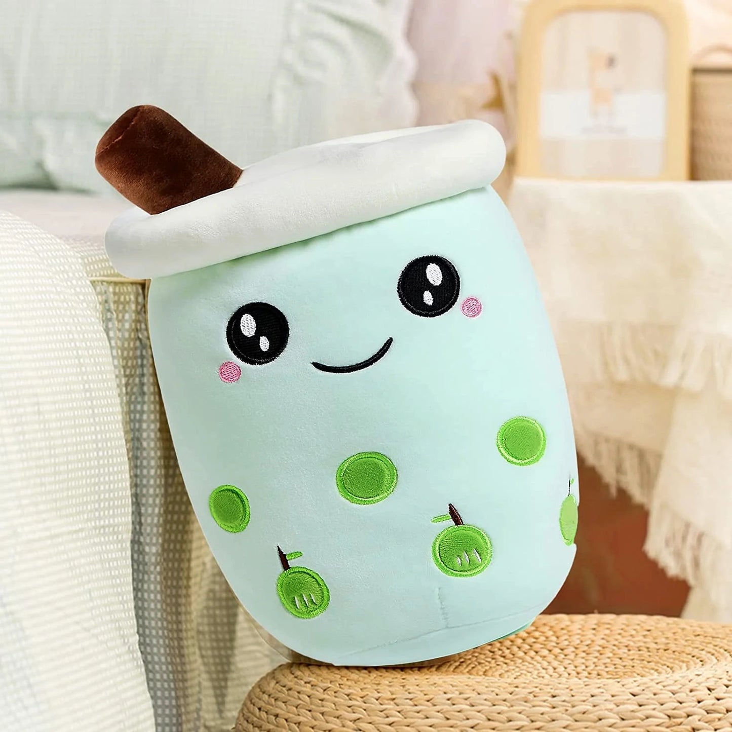 Bubble Tea Plush Toy Boba Cuddly Doll Pillow Cushion - 35cm, Green