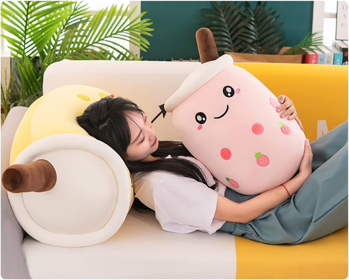 Bubble Tea Plush Toy Boba Cuddly Doll Pillow Cushion - 35cm, Pink