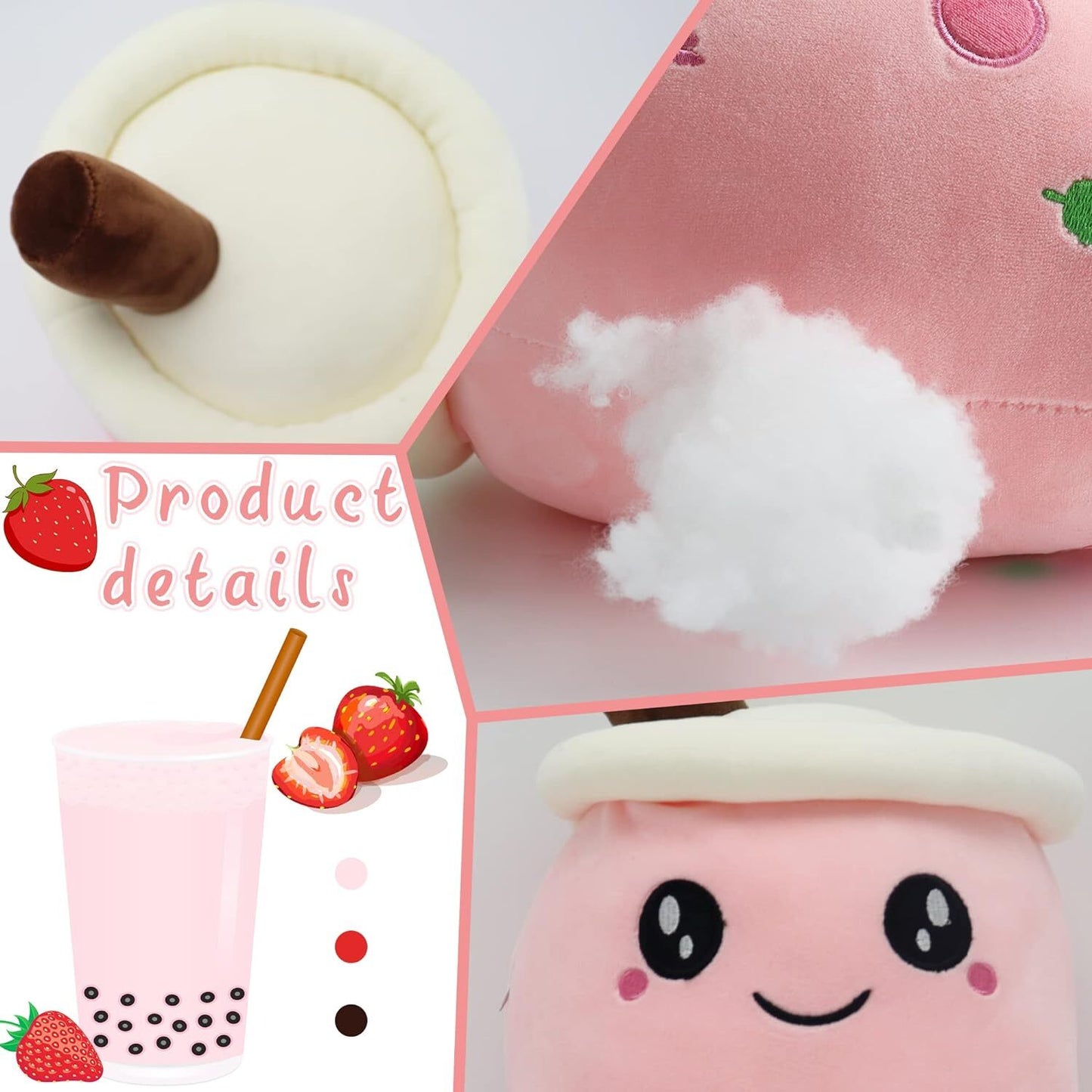Bubble Tea Plush Toy Boba Cuddly Doll Pillow Cushion - 35cm, Pink