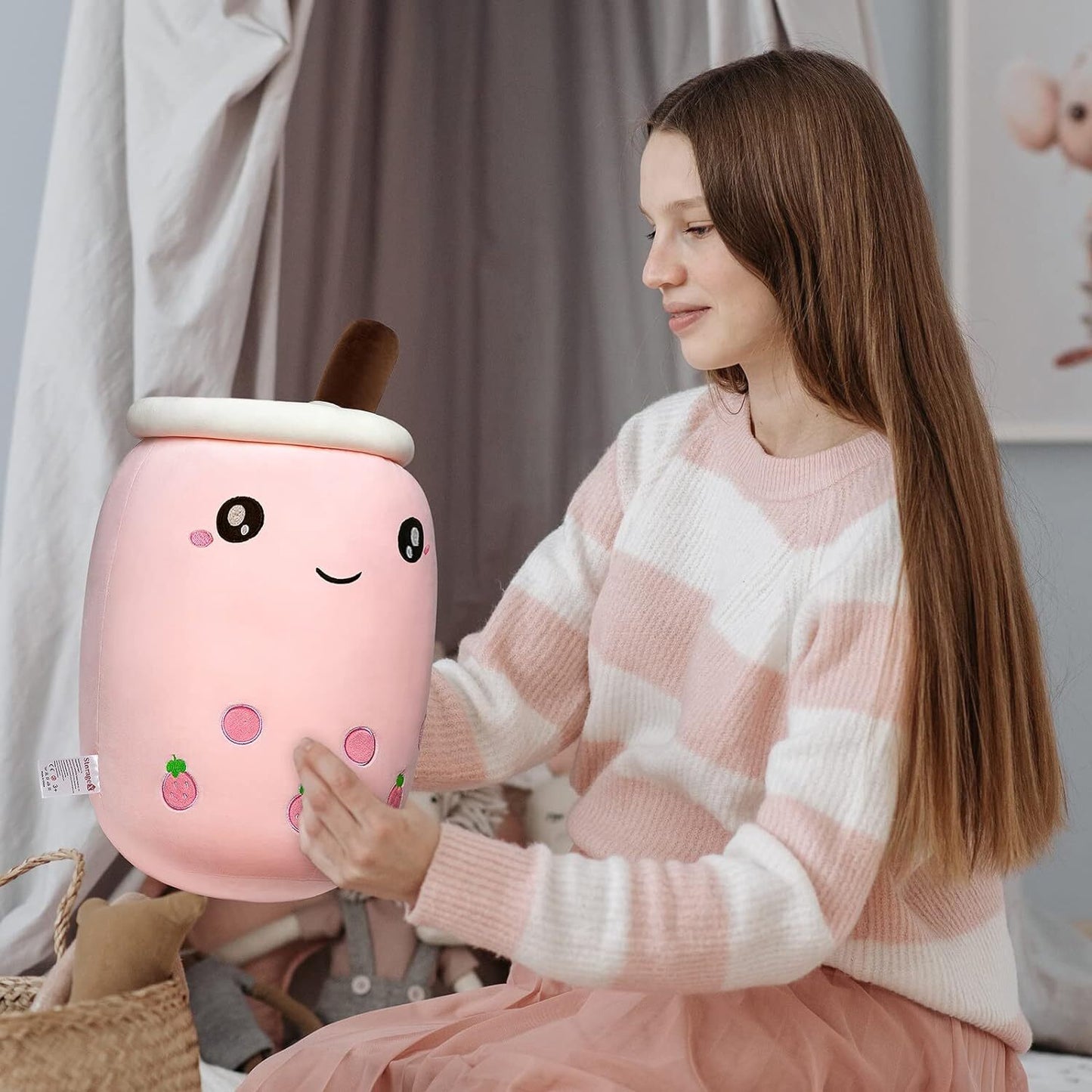 Large Bubble Tea Plush Toy Boba Cuddly Doll Pillow Cushion - 50cm, Pink