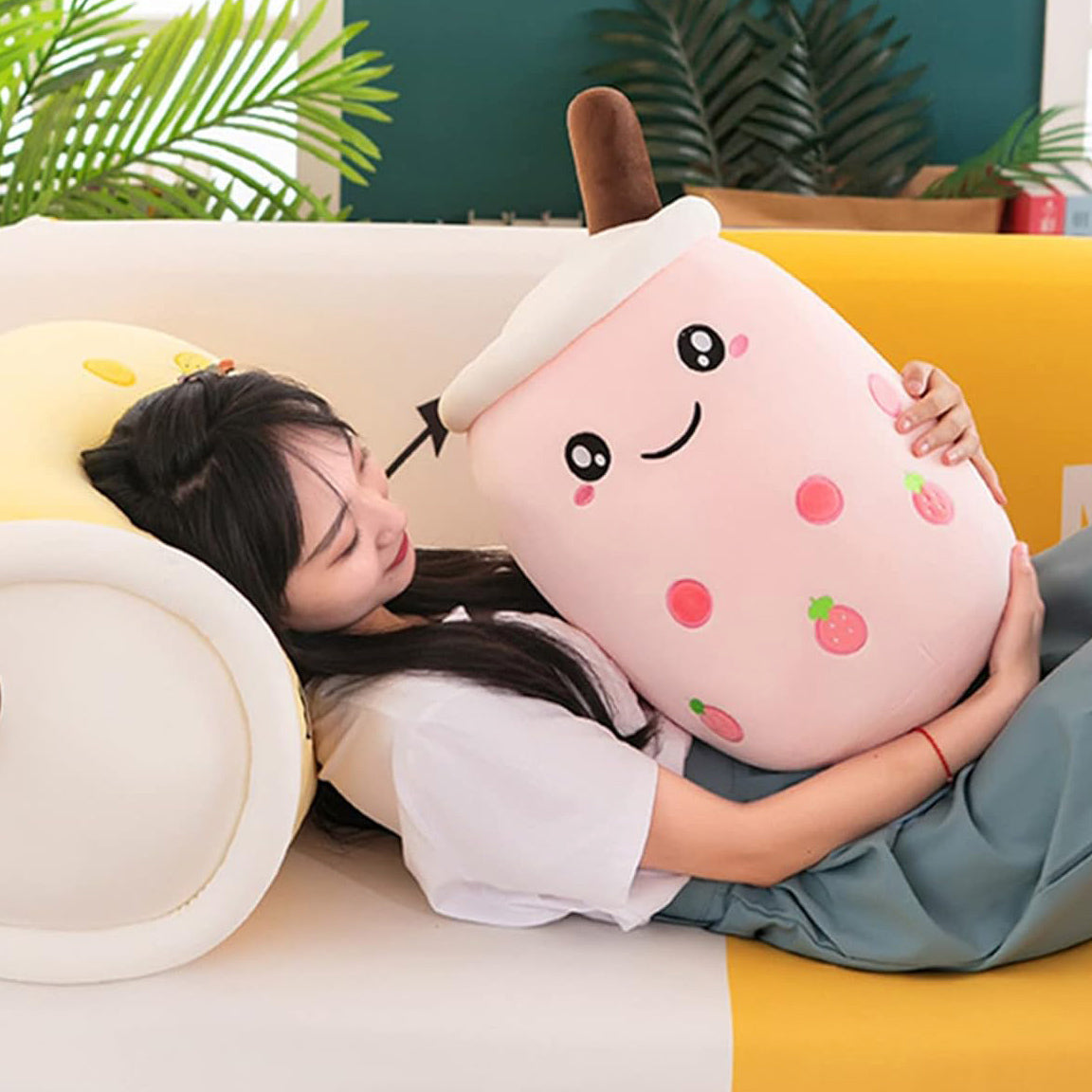 Large Bubble Tea Plush Toy Boba Cuddly Doll Pillow Cushion - 50cm, Pink