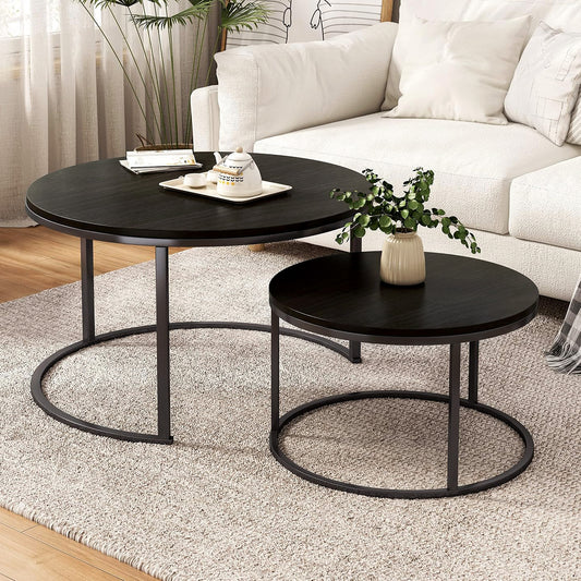 2-Piece Designer Nesting Round Coffee Table Set ( Black & Black)