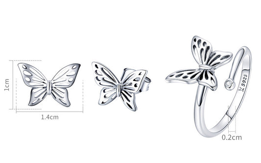 S925 Sterling Silver Butterfly Stud Earrings