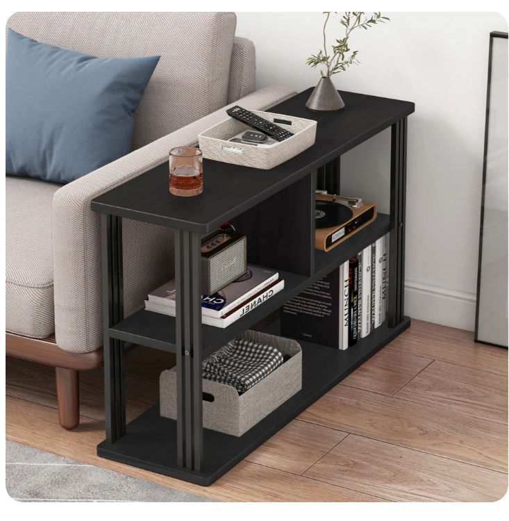 Icon Wood and Steel Sofa Side Table with Shelves black