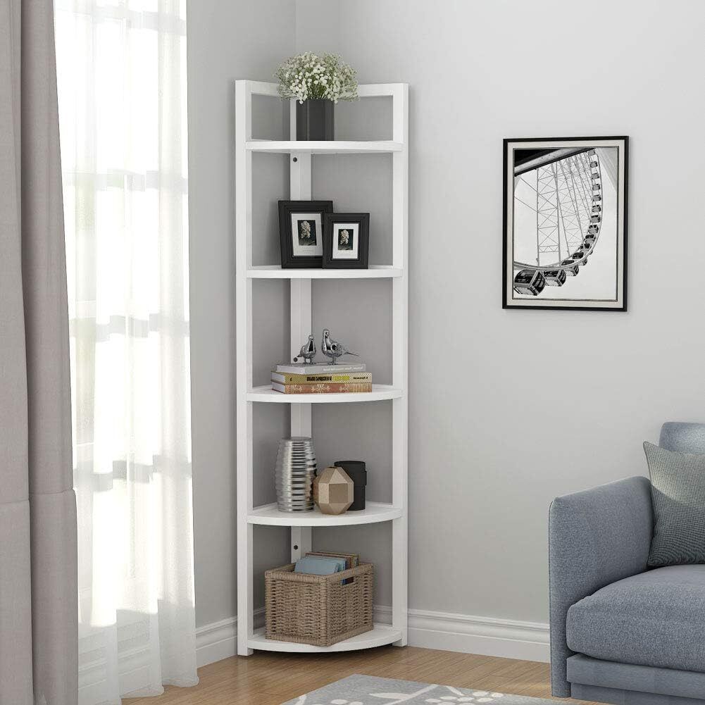 Optima 5 Tier Wood & Steel Corner Shelf Organizer Unit (White)