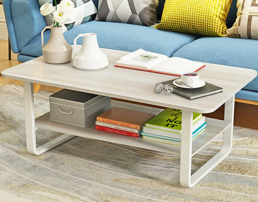 Elegance Wood & Steel Coffee Table with Shelf (White Oak)